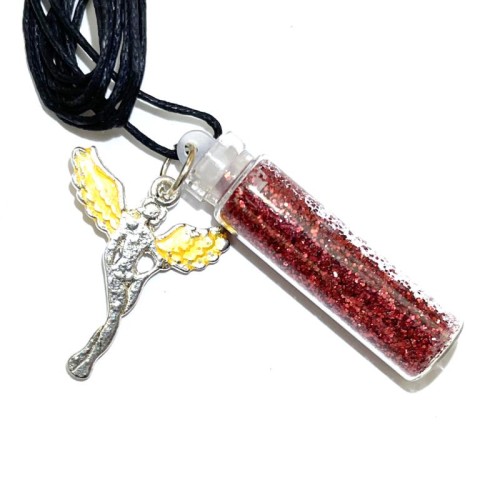 Fairy Red Glitter Glass Bottle Pendant